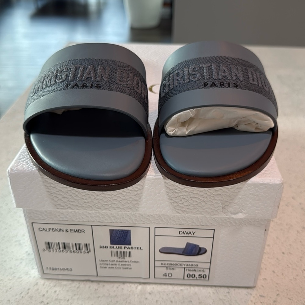 Dior Blue Pastel calf lamb dway slides